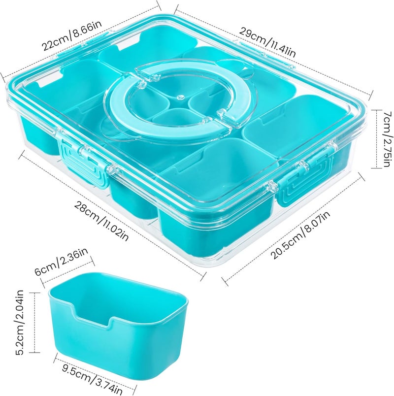 Dingerjar Divided Serving Tray with Lid and Handle - Snackle Box Charcuterie Container for Portable Snack Platters Organizer for Candy, Fruits, Nuts, Snacks - Perfect for Party, Entertaining, Lake blue - Image 3